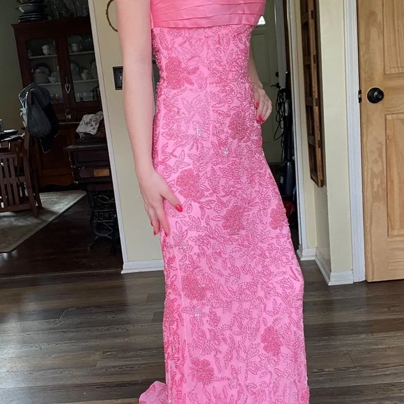 Amarra pink beaded formal gown
